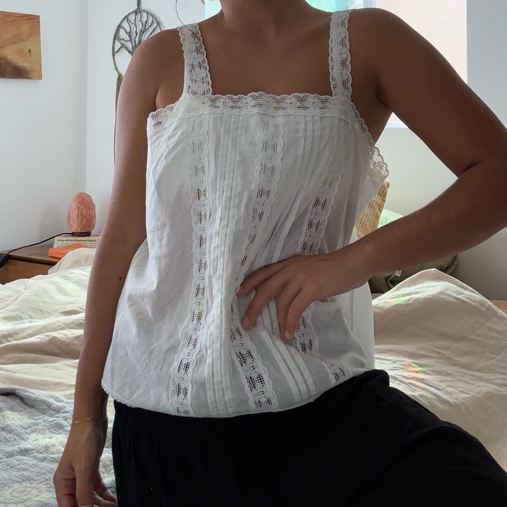 White Lace Trim Women's Top